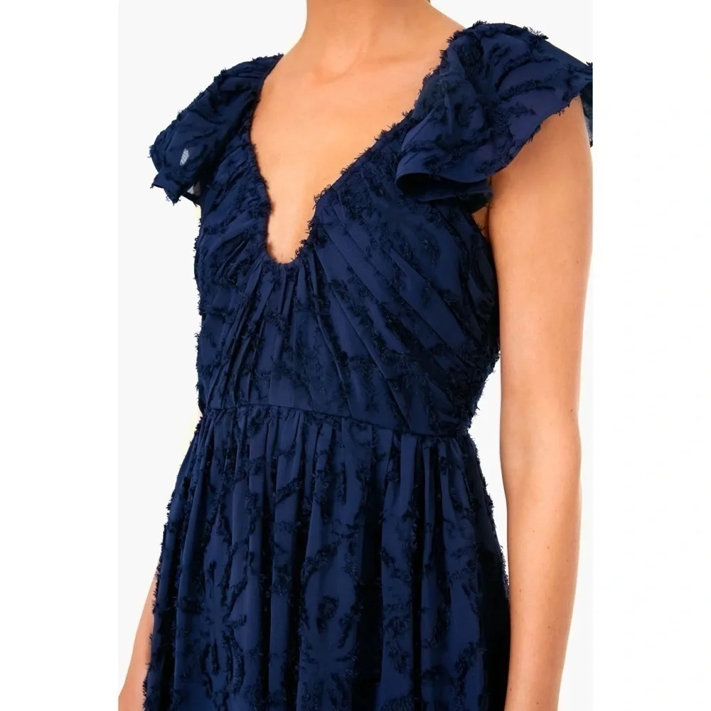 NWT Tanya Taylor Leonie Gown Navy Blue Maxi Formal Notched V Sz 4